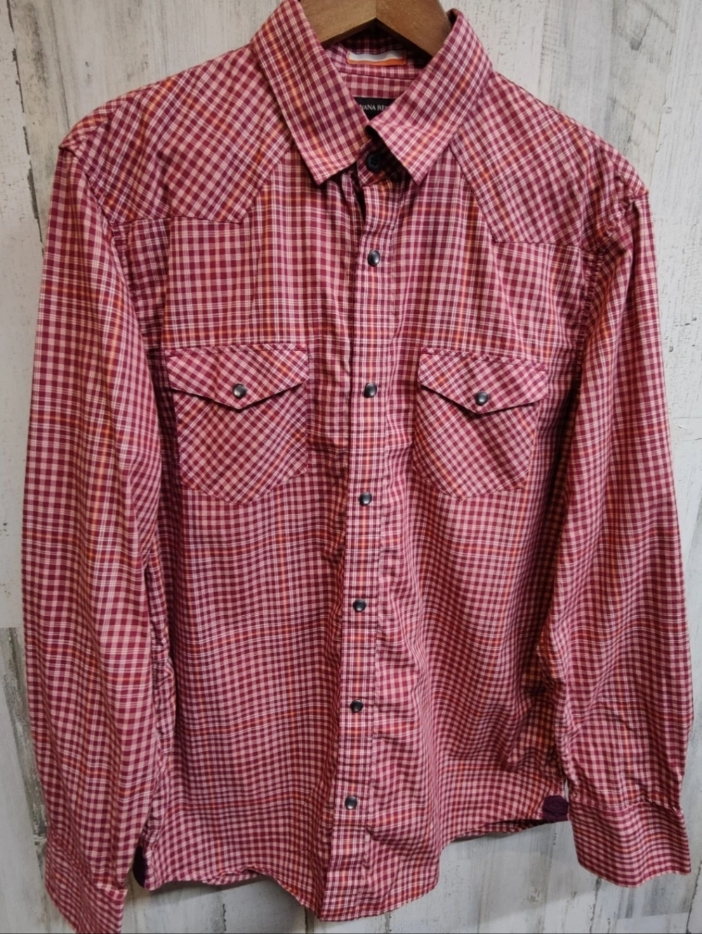 Banana Republic Plaid Pearl Snap Western  Shirt Men's Large Stretch